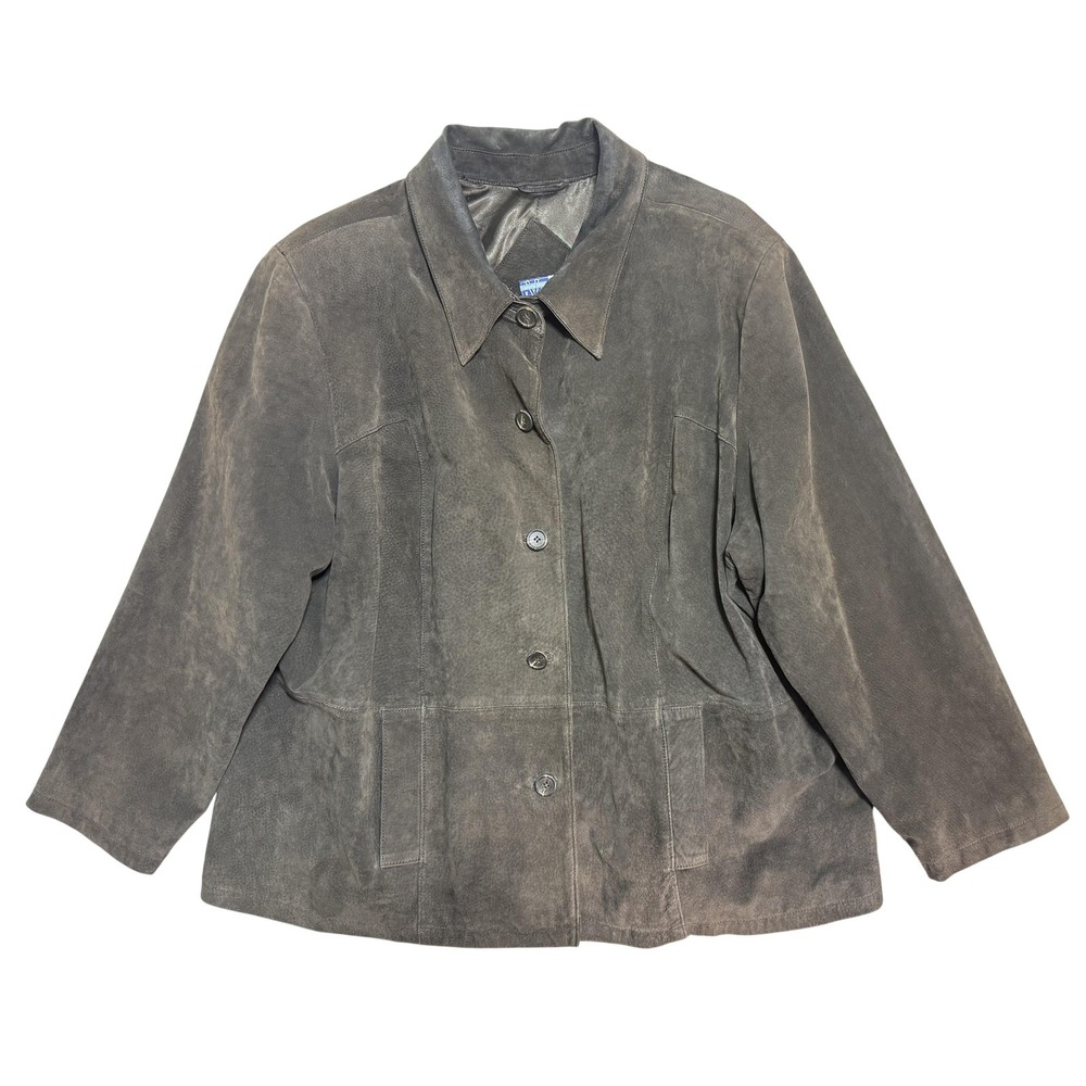 Venezia Jeans Jacket Womens 26 28 Brown Leather Button Front Lined Car Coat Plus